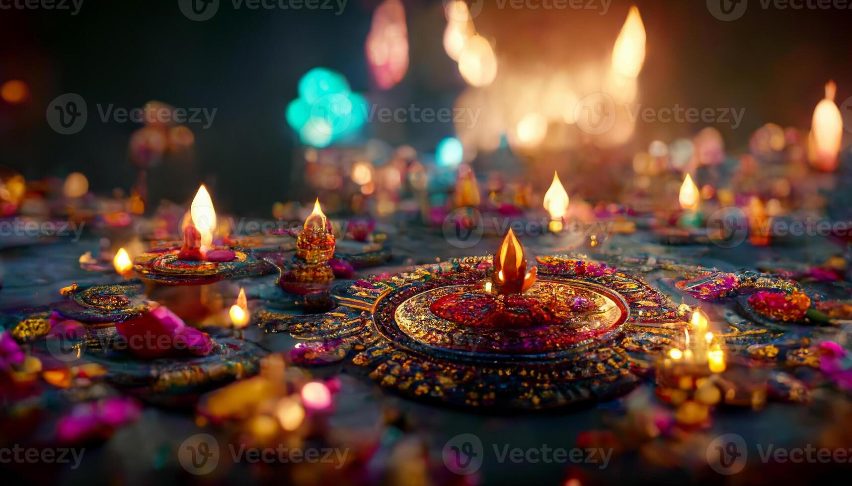 Diwali Festival mit bunt Kerzen Licht und Bokeh Hintergrund. generativ ai foto