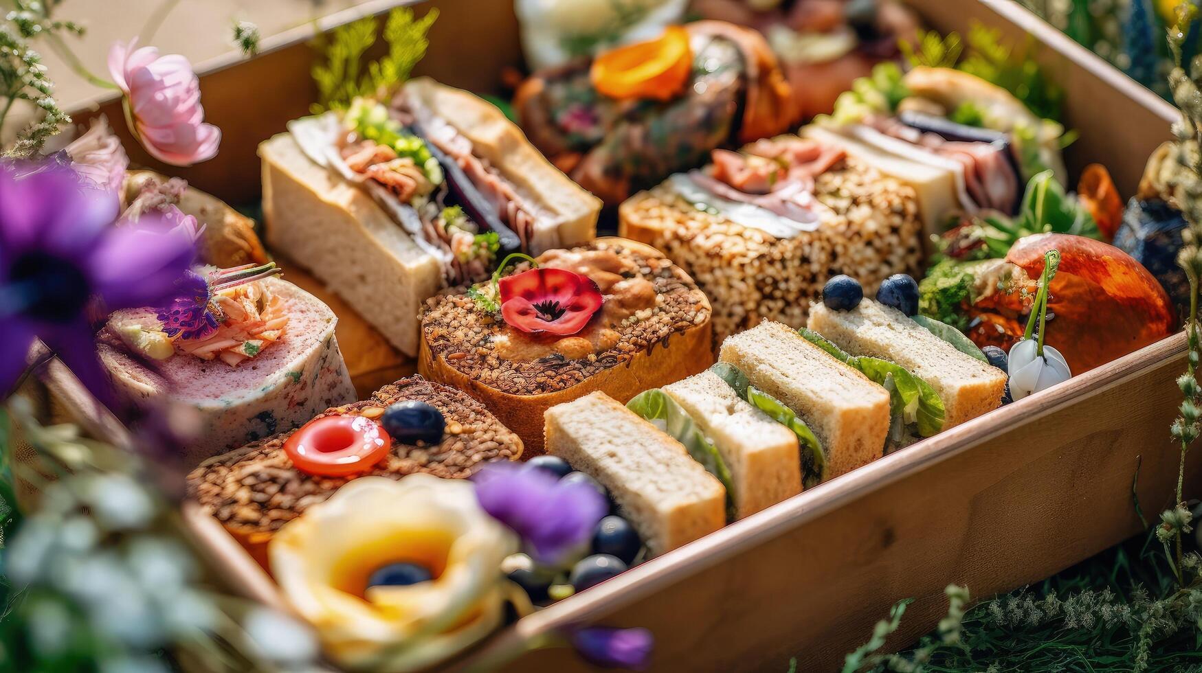 vegan Brunch oder Picknick-Box Illustration ai generativ foto