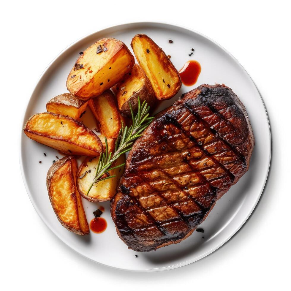 Kiemen Rindfleisch Steak und Kartoffeln Illustration ai generativ foto