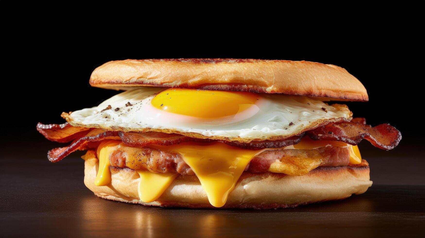 Speck, Ei und Käse Frühstück Sandwich auf ein getoastet Englisch Muffin Illustration ai generativ foto