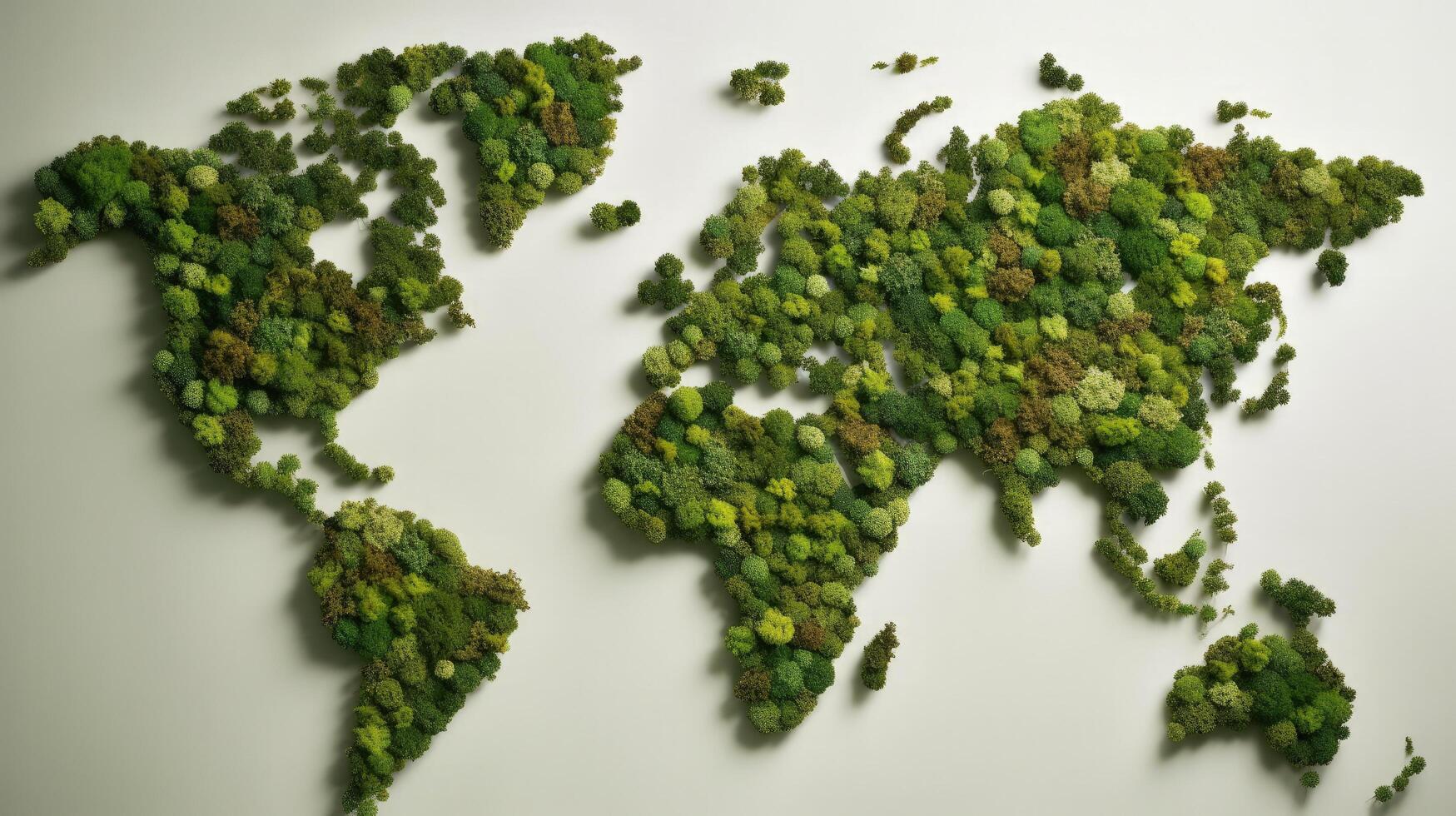 Welt Karte von Grün Blätter. Illustration ai generativ foto