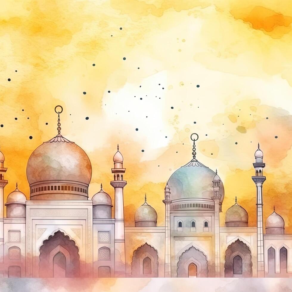 abstrakt eid Mubarak Aquarell Hintergrund. Illustration ai generativ foto