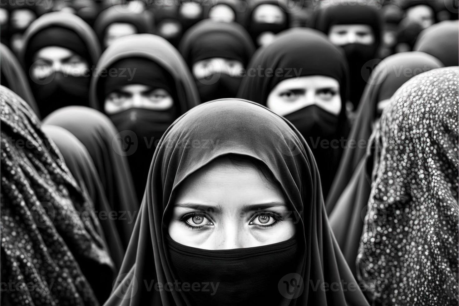 ich rannte Muslim Mädchen Augen Detail im Burka Protest Konzept Illustration generativ ai foto