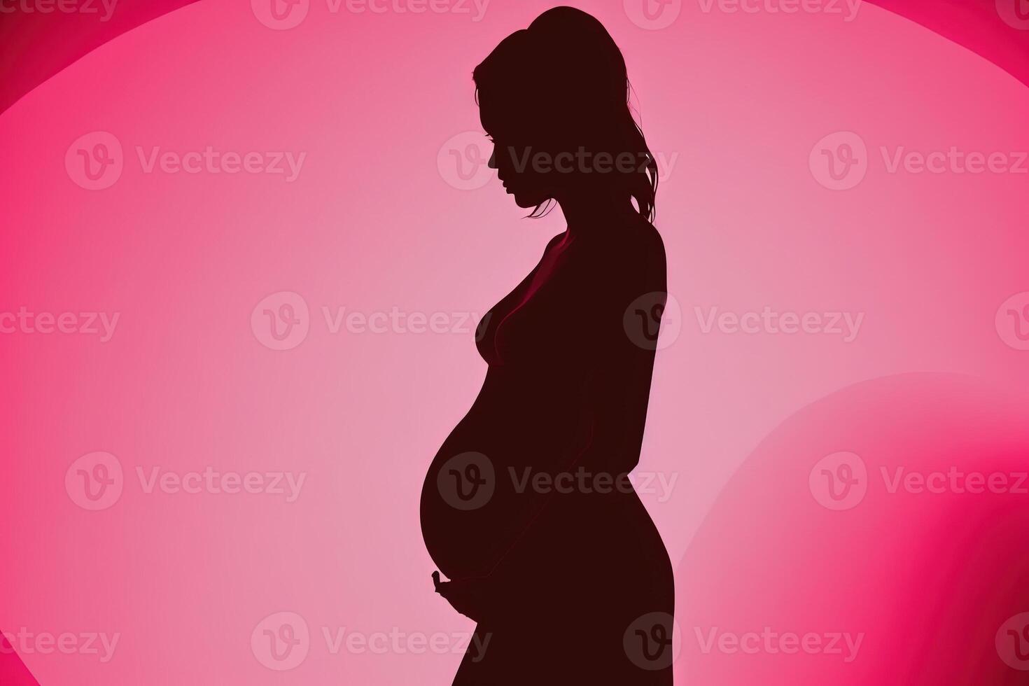 schwanger Frau Silhouette im Rosa Hintergrund Illustration generativ ai foto