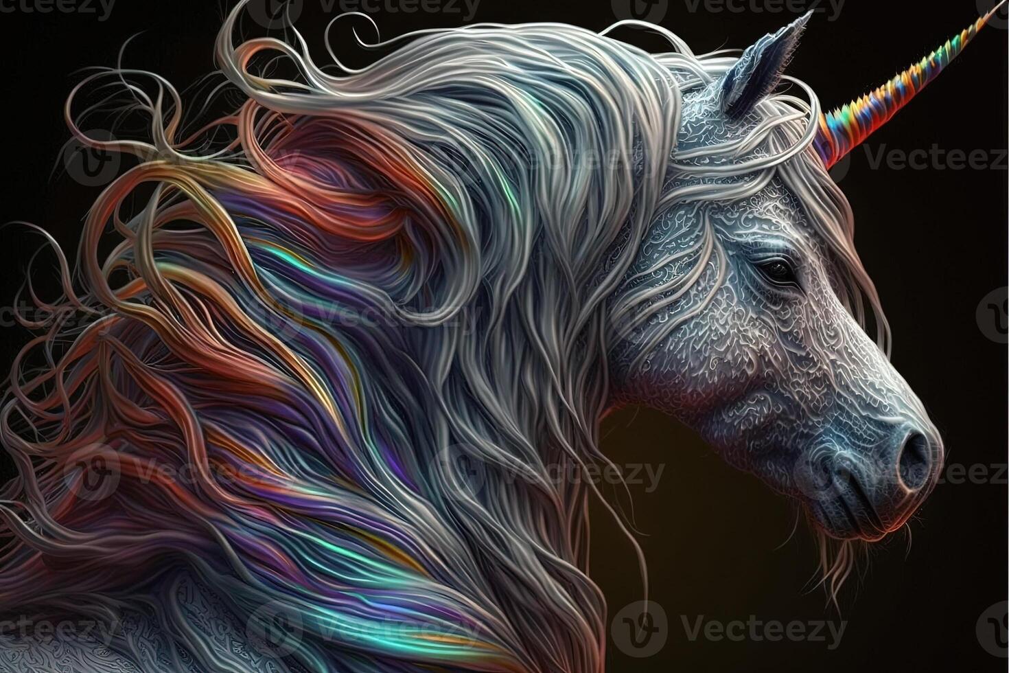 Regenbogen Farben bunt Einhorn Pferd. uralt mythisch Kreatur. Illustration generativ ai foto