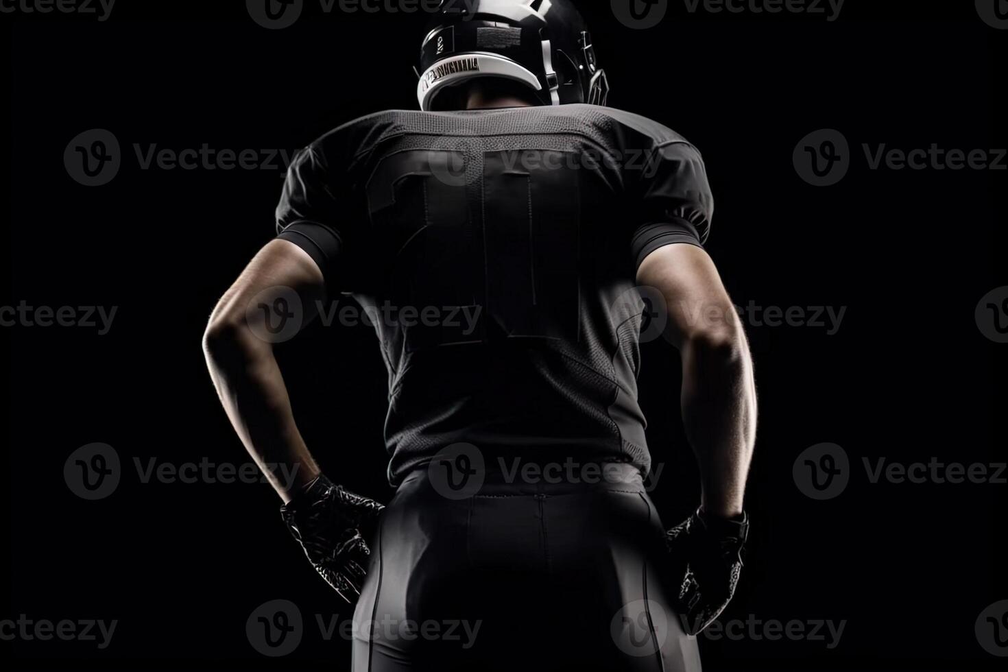 Aussicht von das zurück von amerikanisch Fußball Spieler isoliert auf schwarz Hintergrund Illustration generativ ai foto