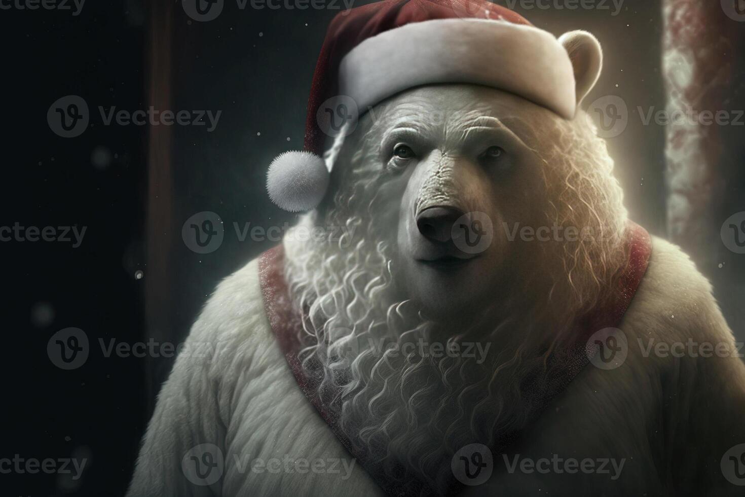 Weiß Polar- Bär Santa claus Weihnachten Kleid und Hut generativ ai foto
