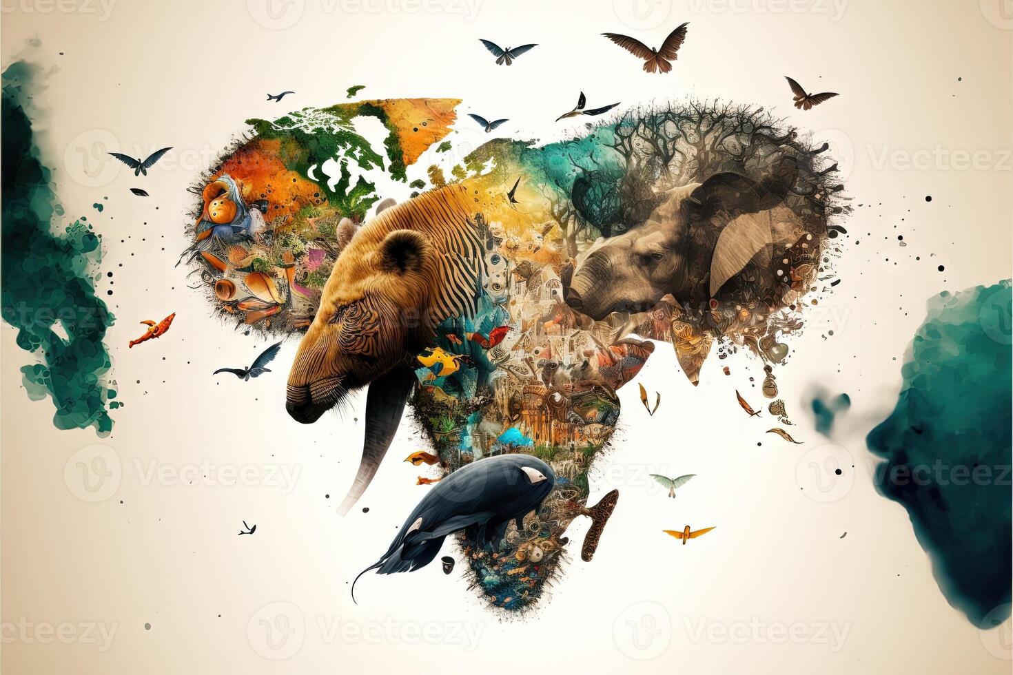 Welt Tierwelt Tag mit das Tiere im abstrakt Darstellung Illustration generativ ai foto