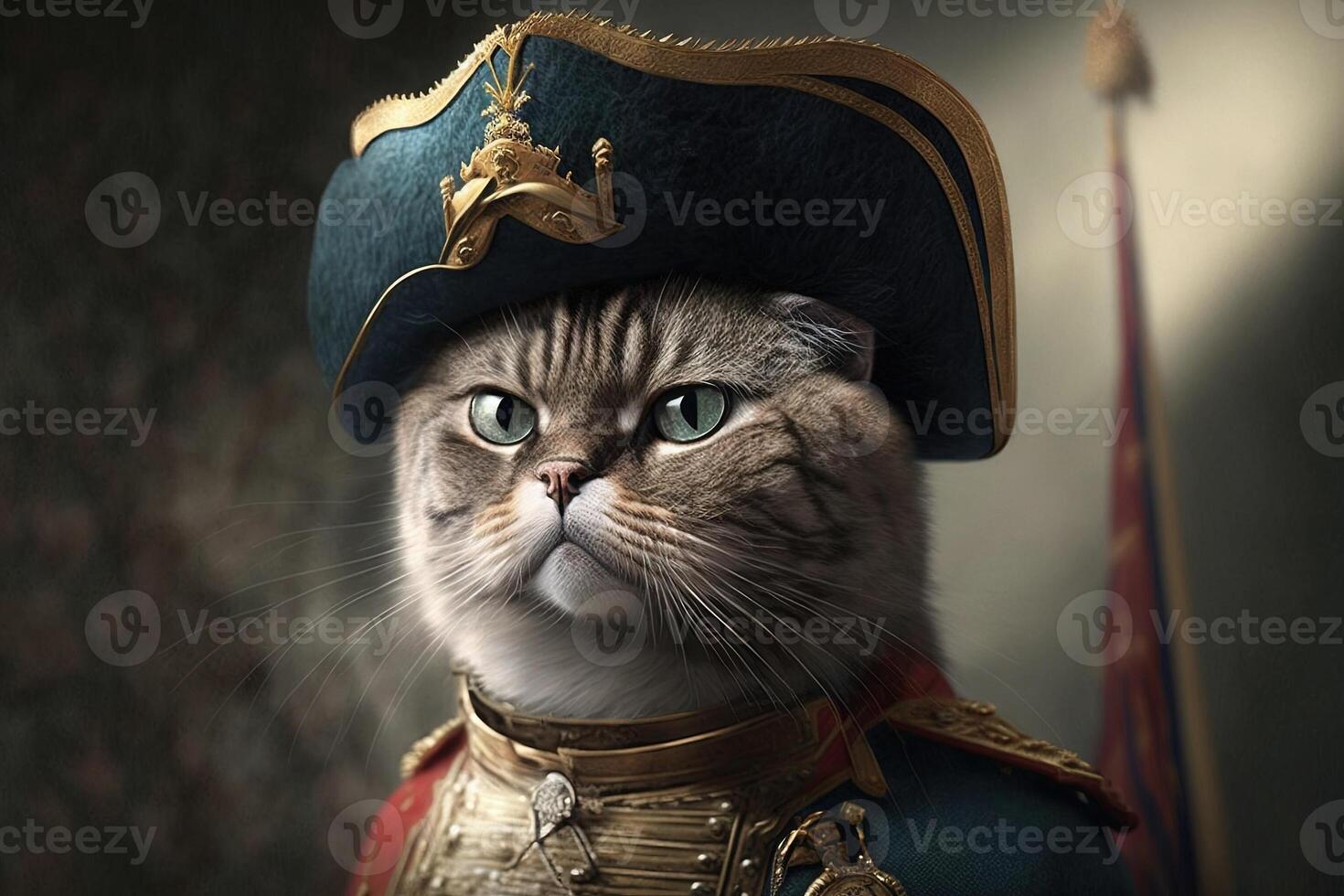 Katze mit ein Napoleon Hut Illustration generativ ai foto