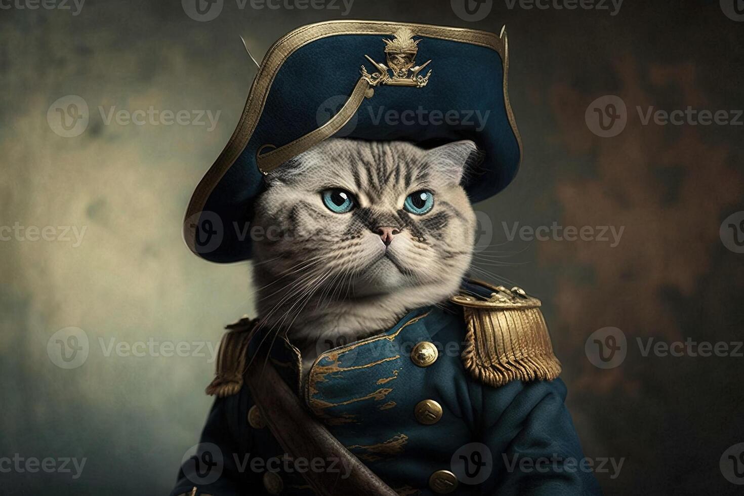 Katze mit ein Napoleon Hut Illustration generativ ai foto
