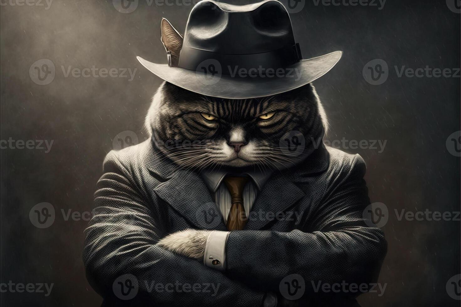 Mafia Boss Katze Porträt Illustration generativ ai foto