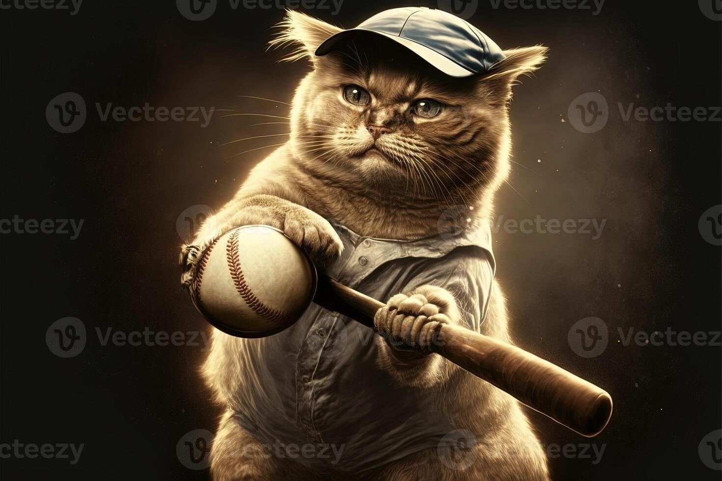 süß Katze Baseball Spieler Illustration generativ ai foto