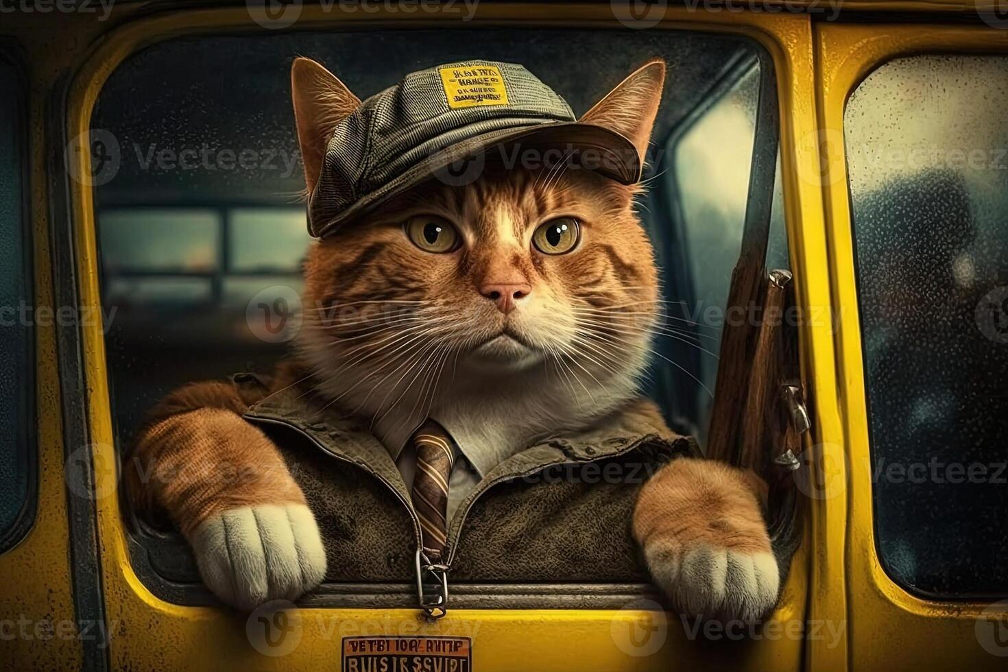 texy Treiber Gelb Taxi Katze Arbeiten Job Beruf Illustration generativ ai foto