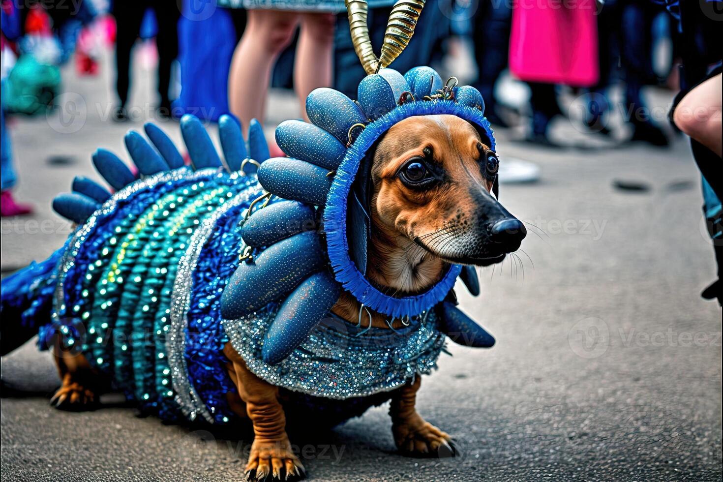 Hund im Karneval Kostüm beim Karneval Parade Illustration generativ ai foto