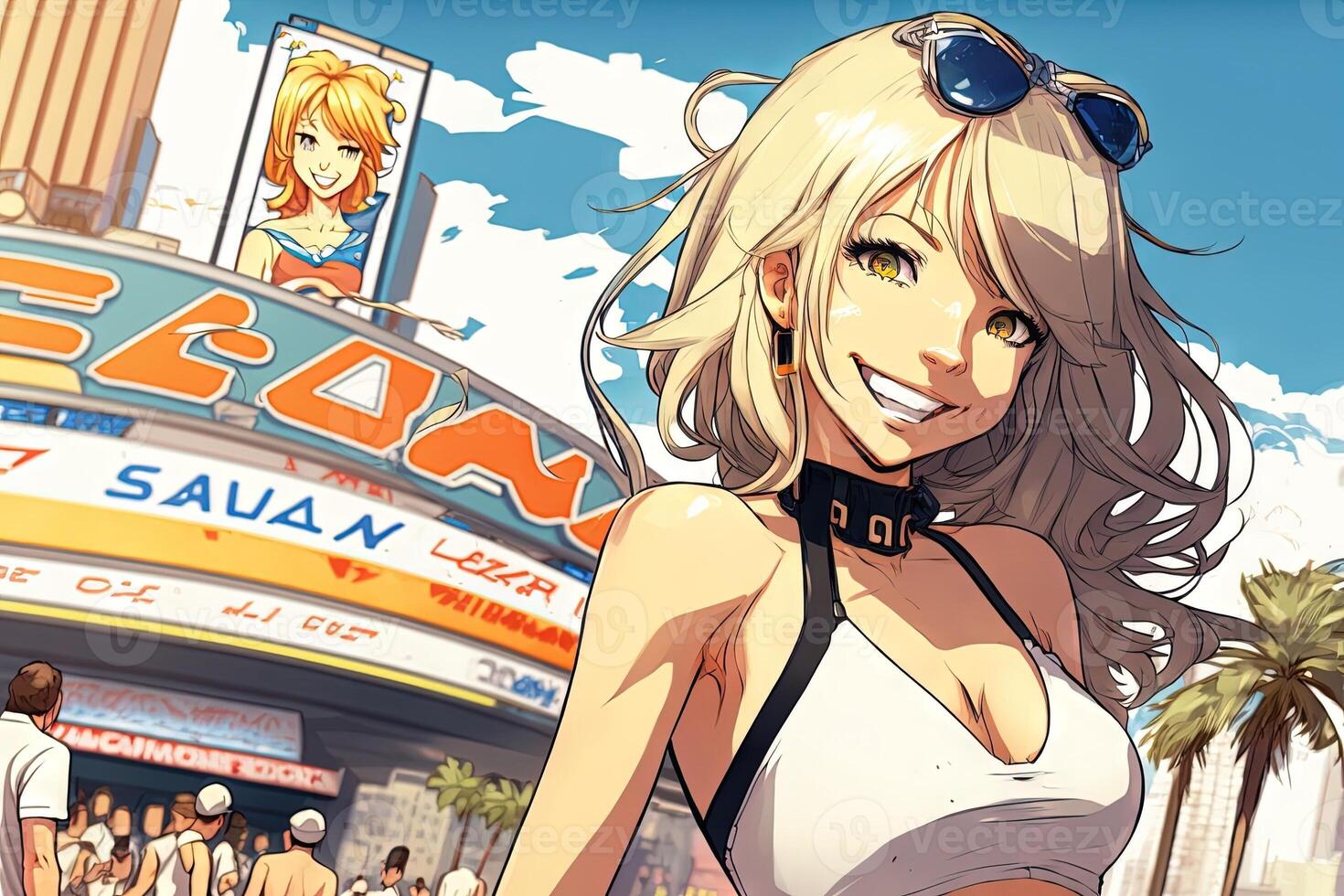 schön Anime Manga Mädchen im las Vegas Illustration generativ ai foto