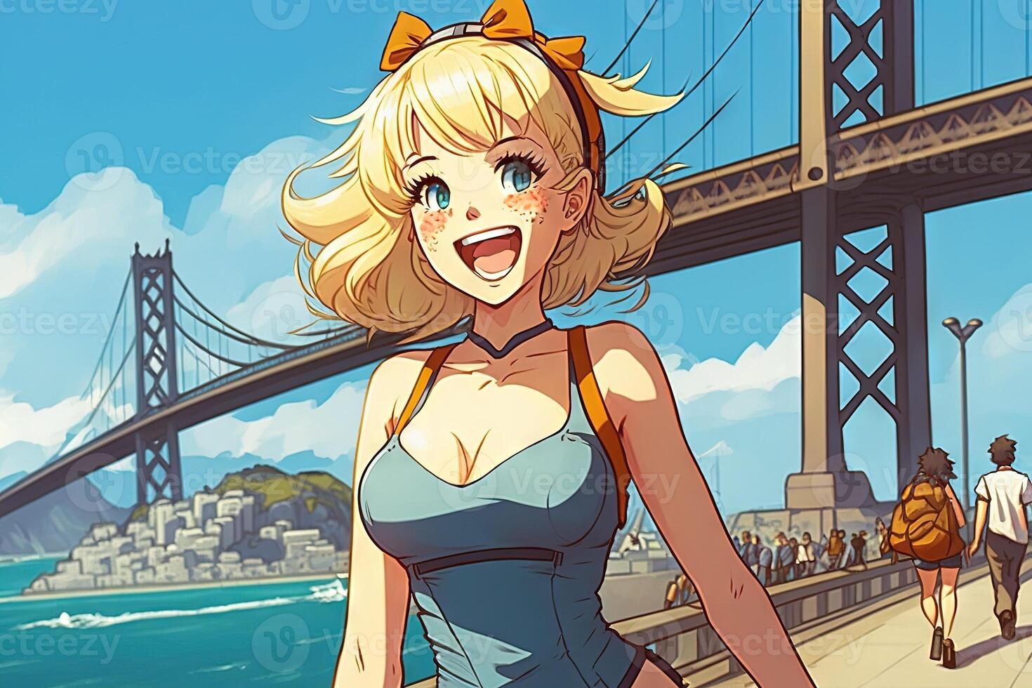 schön Anime Manga Mädchen im san Francisco Kalifornien Illustration generativ ai foto