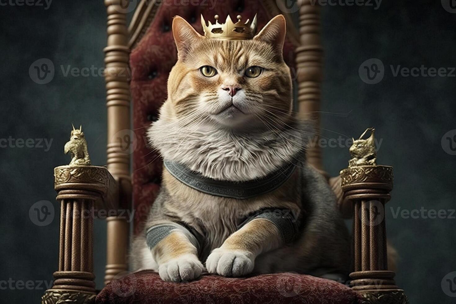Katze König auf ein Thron Illustration generativ ai foto