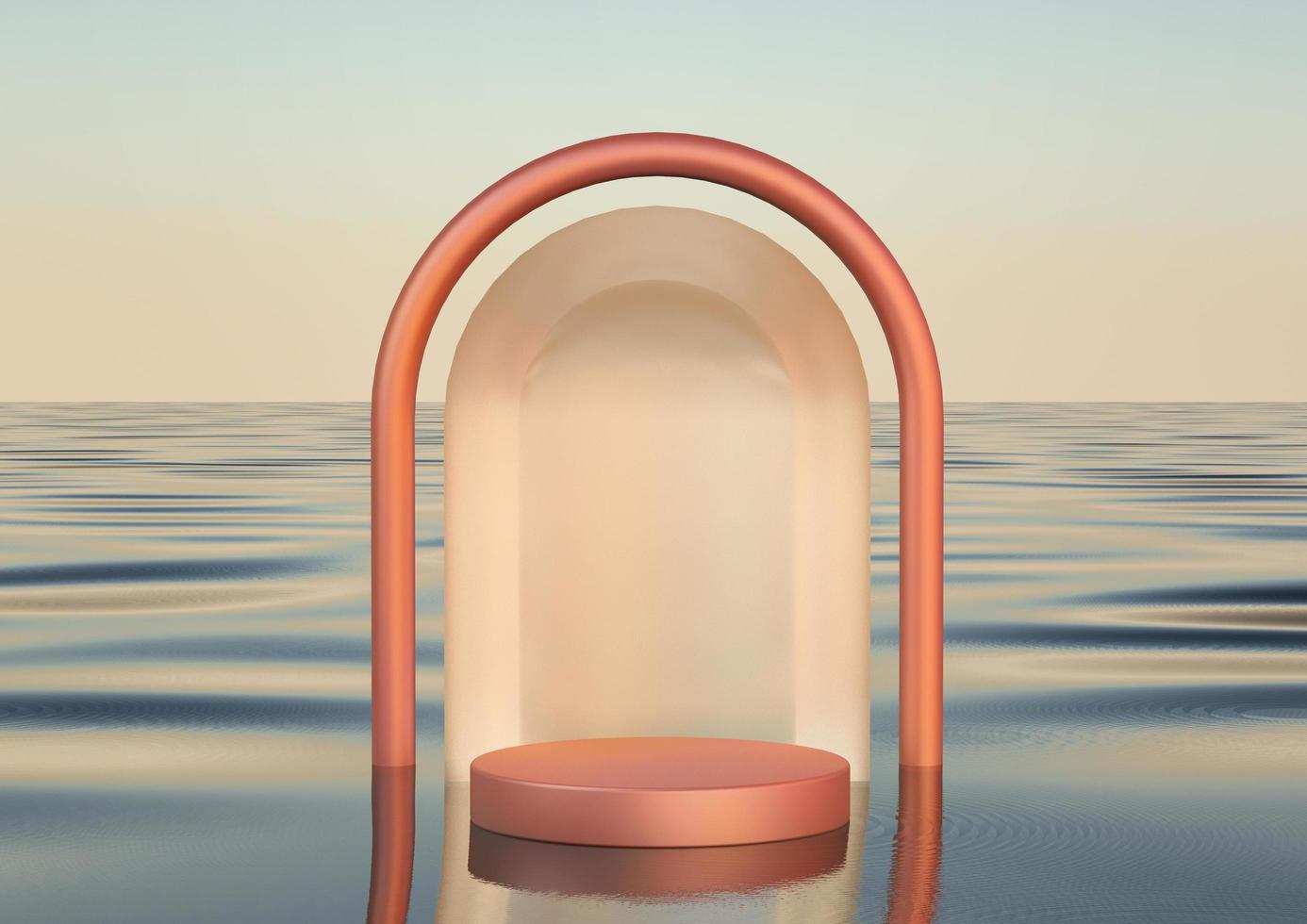 3D realistisches Luxusrundpodest auf Wasser foto