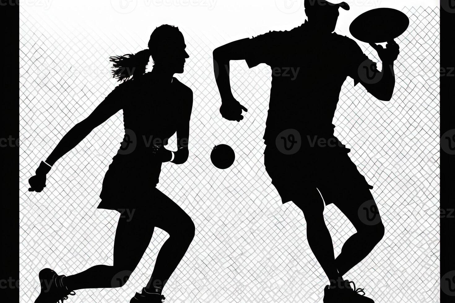 Silhouette Gliederung von ein Mann und Frau spielen Pickleball Illustration generativ ai foto