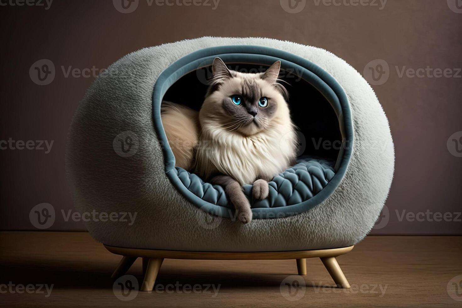 Katze im ein Luxus Katze Bett Illustration generativ ai foto