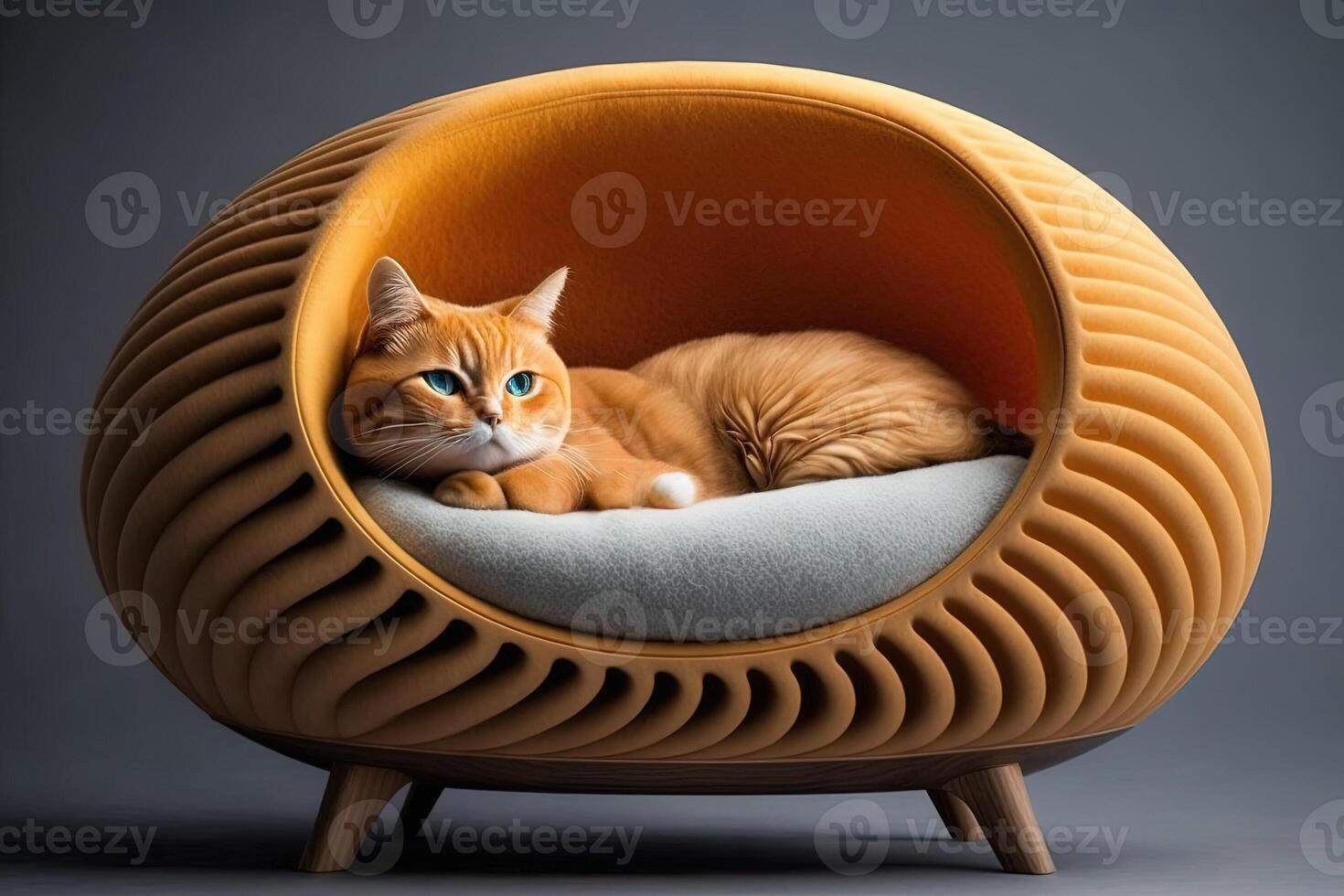 Katze im ein Luxus Katze Bett Illustration generativ ai foto