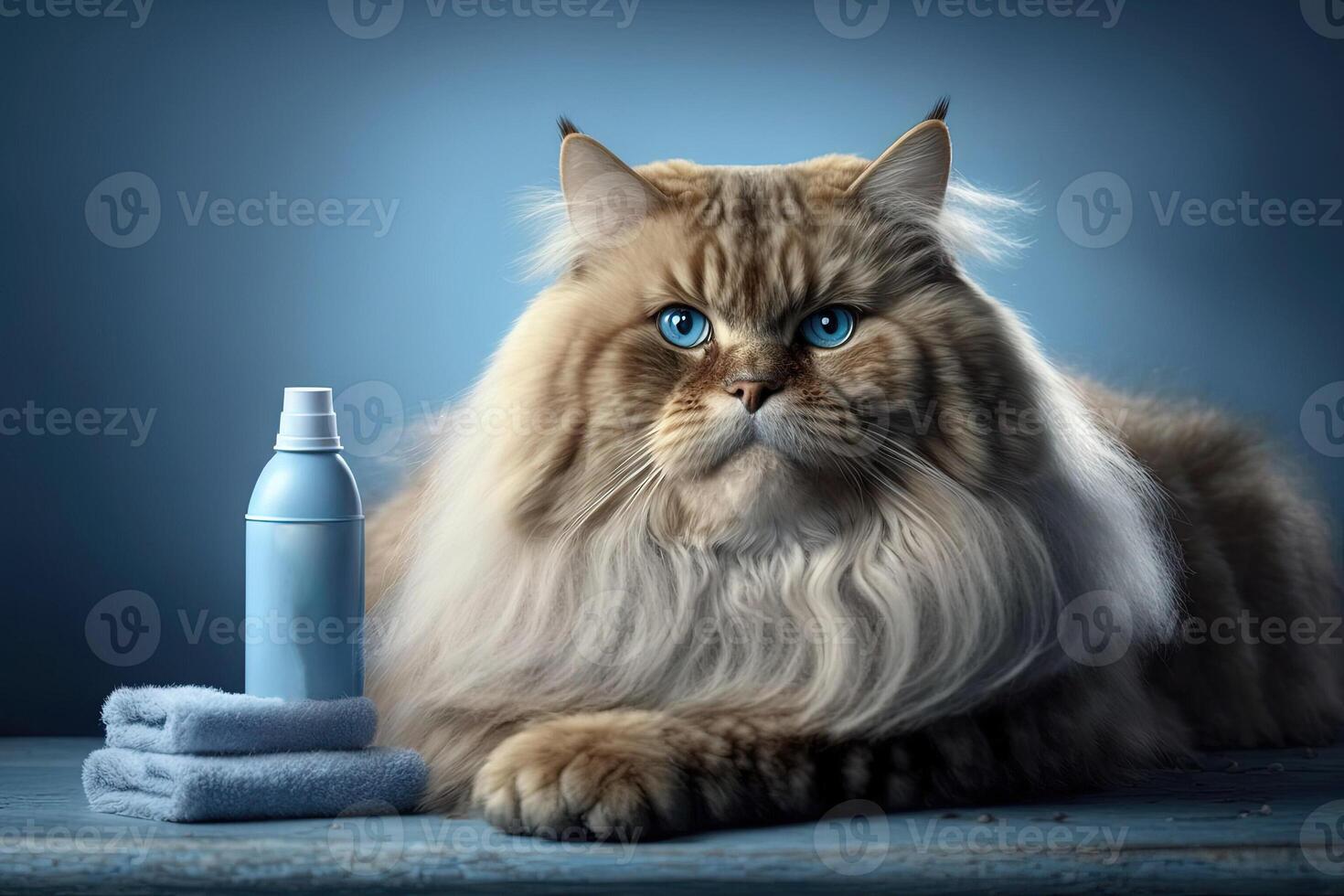 Katze Modellieren zum ein Luxus Ultra teuer Katze Pflege Linie Produkt Illustration generativ ai foto