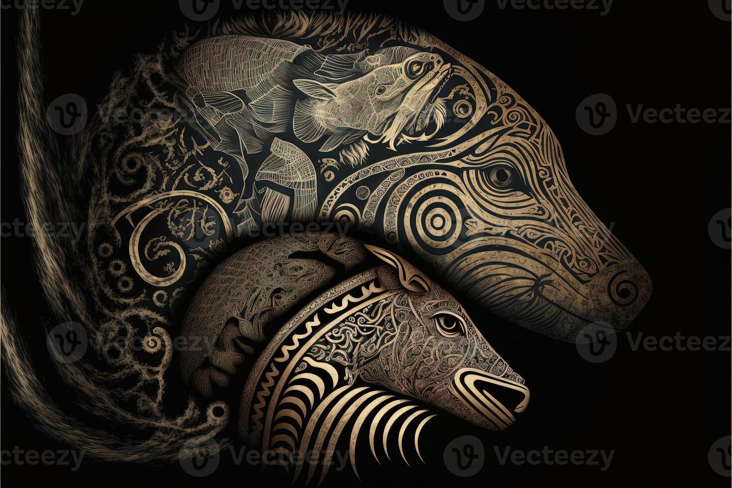 Welt Darwin Tag Darstellen das Evolution Theorie Stammes- Maori polynesisch skizzieren Illustration generativ ai foto