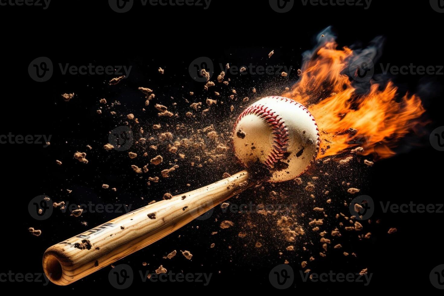 Detail von Baseball Schläger auffällig Ball im Explosion Illustration generativ ai foto