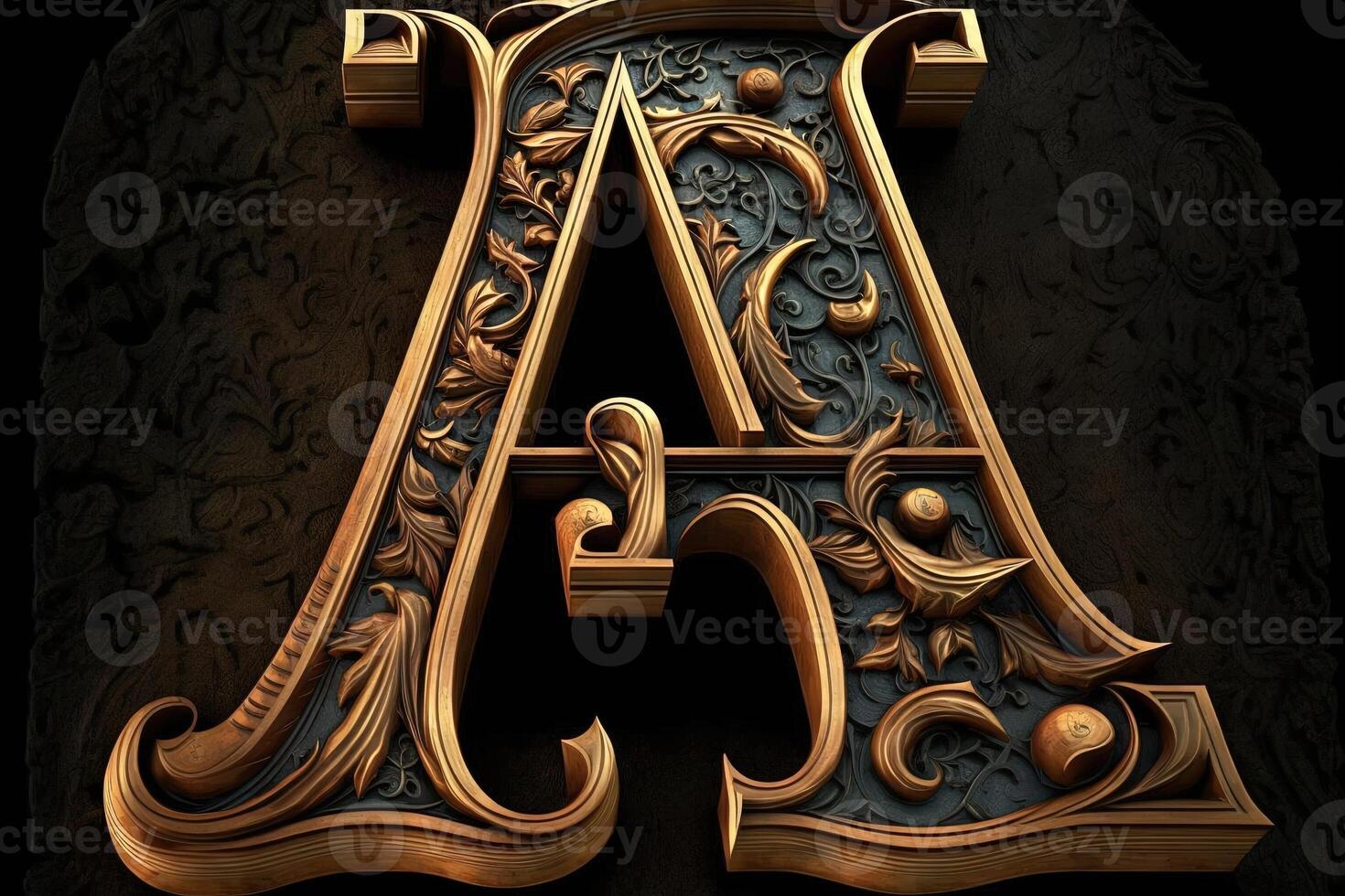 ein 3d mittelalterlich Brief mittelalterlich Stil Alphabet Sammlung Brief Illustration generativ ai foto