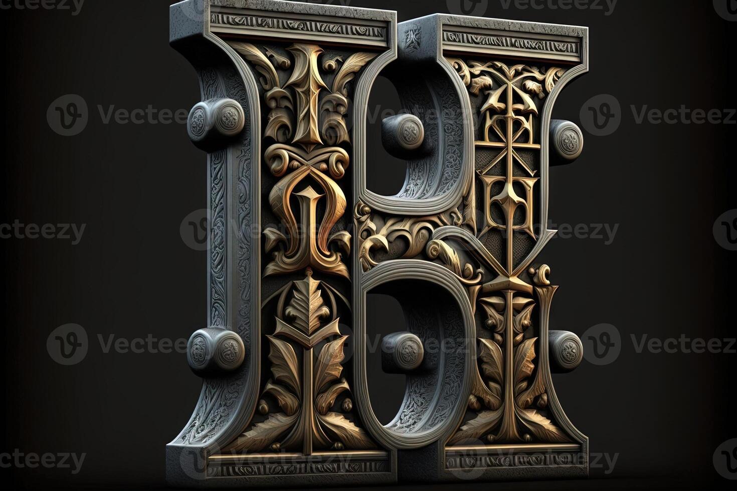 h 3d mittelalterlich Brief mittelalterlich Stil Alphabet Sammlung Brief Illustration generativ ai foto