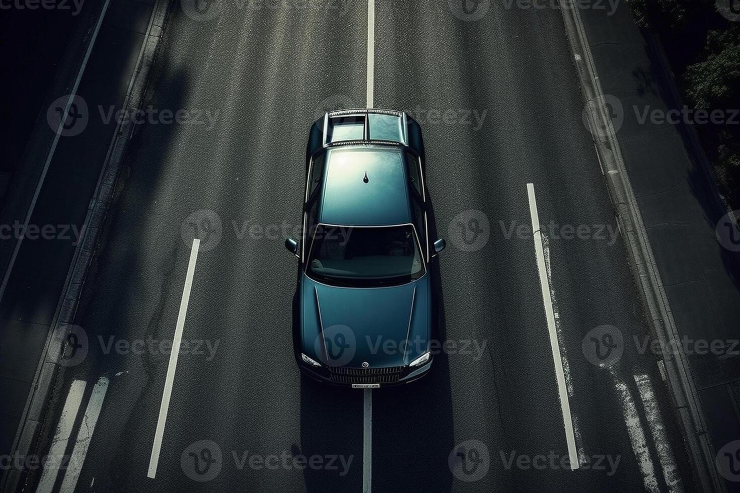 ai generativ Antenne Aussicht von ein Auto auf das Straße foto