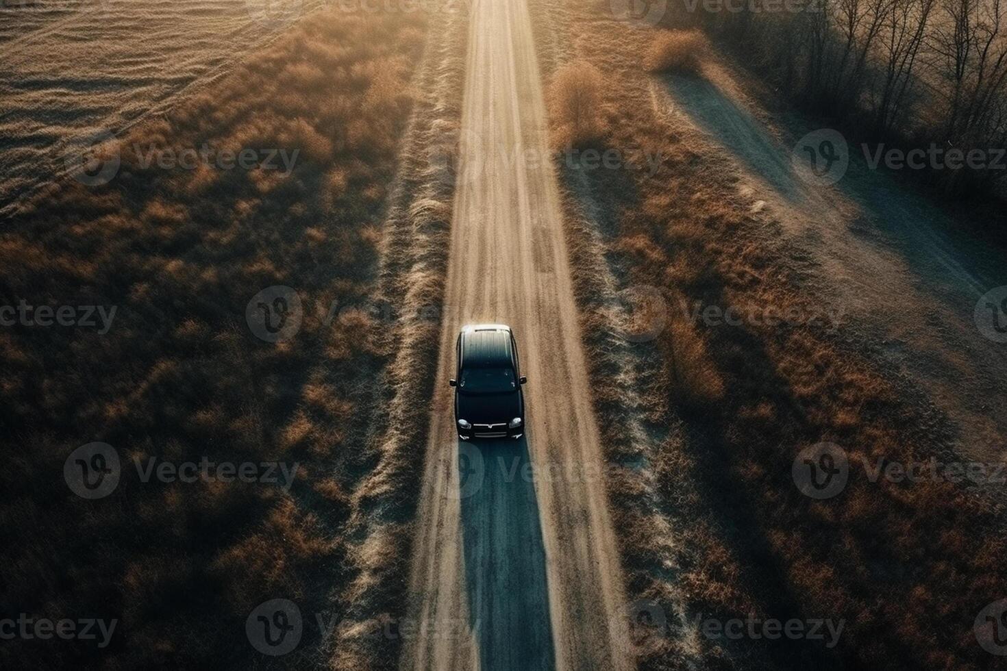 ai generativ Antenne Aussicht von ein Auto auf das Straße foto