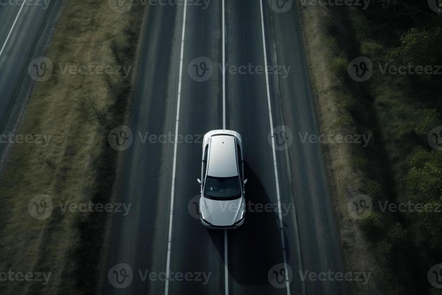 ai generativ Antenne Aussicht von ein Auto auf das Straße foto