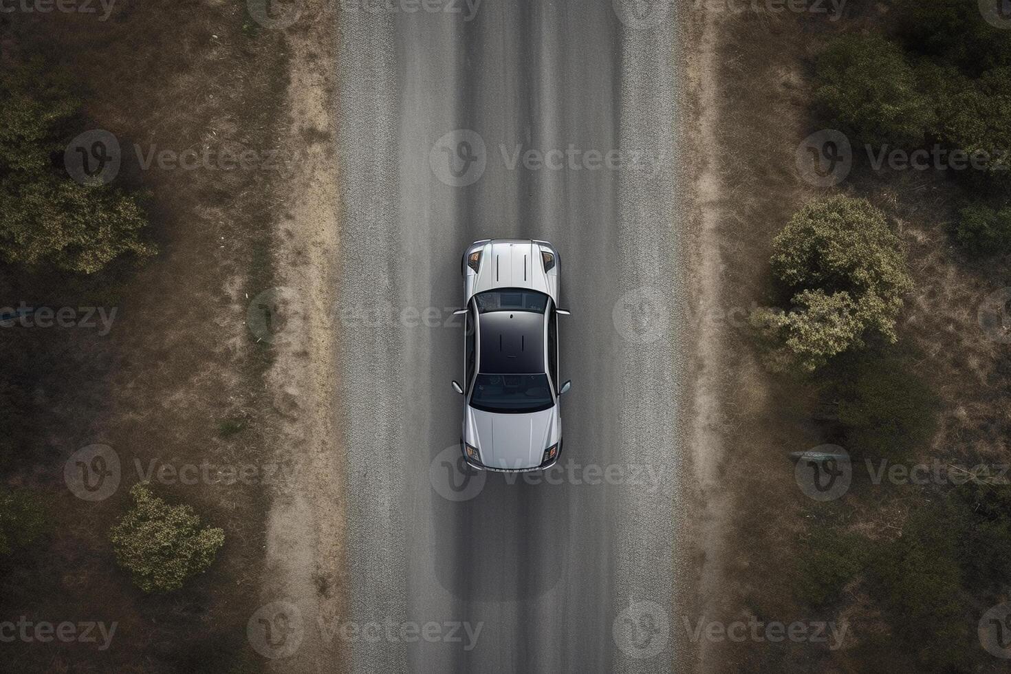 ai generativ Antenne Aussicht von ein Auto auf das Straße foto