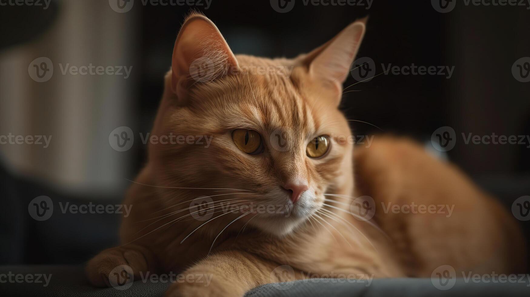 süß Angebot Katze Lügen auf Sofa im Leben Zimmer, ai generativ foto