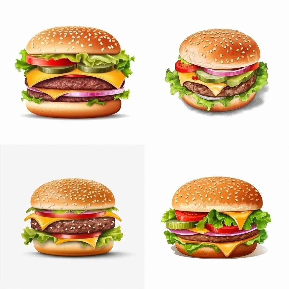 Hamburger amerikanisch Essen Weiß Hintergrund, ai generiert foto