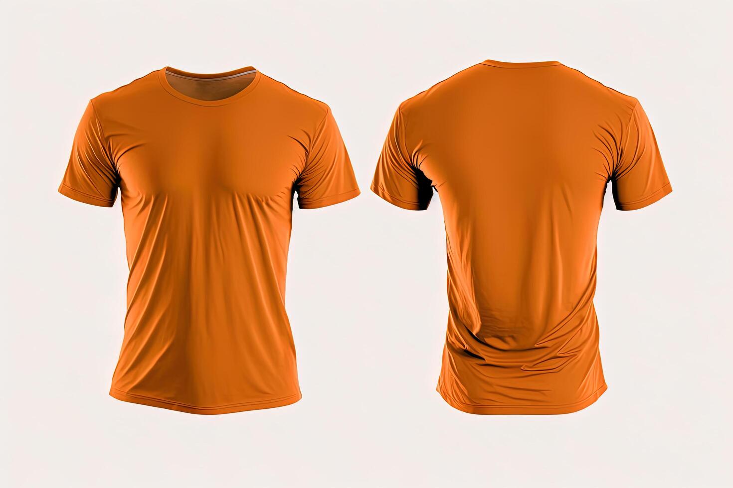 Foto realistisch männlich Orange T-Shirts mit Kopieren Raum, Vorderseite und zurück Sicht. ai generiert