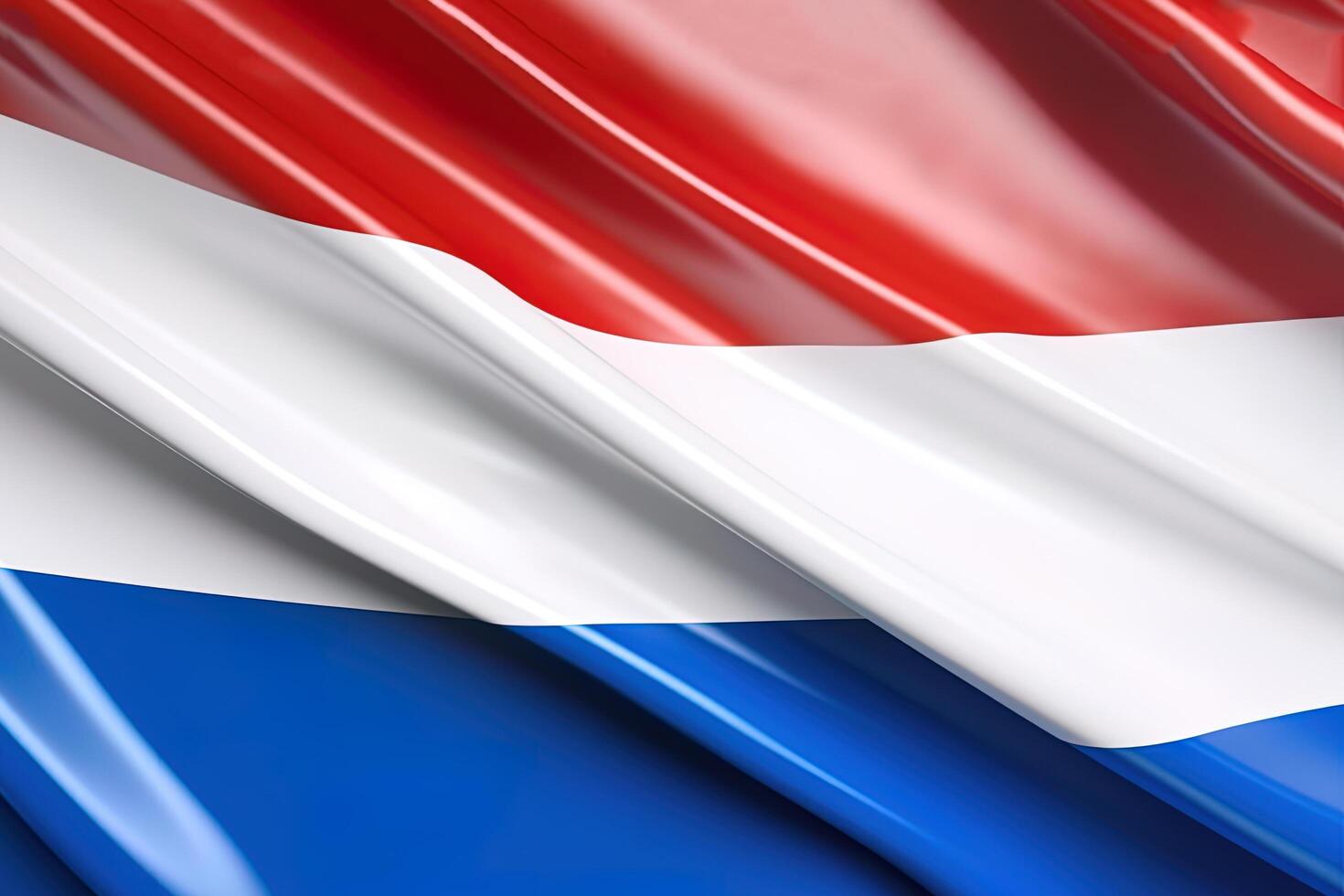 Rot, Weiß und Blau Hintergrund, winken das National Flagge von Niederlande, winkte ein höchst detailliert Nahansicht. ai generiert foto