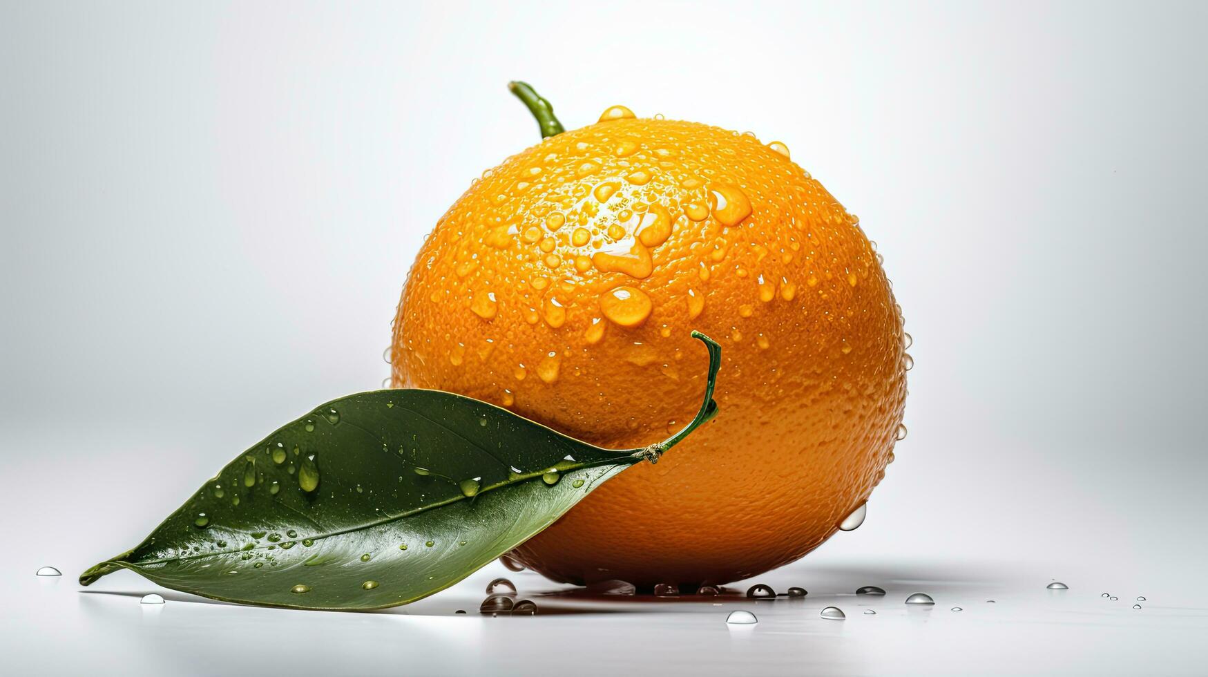 reif Orange mit Tropfen von Wasser auf ein Weiß Hintergrund, Nahansicht foto