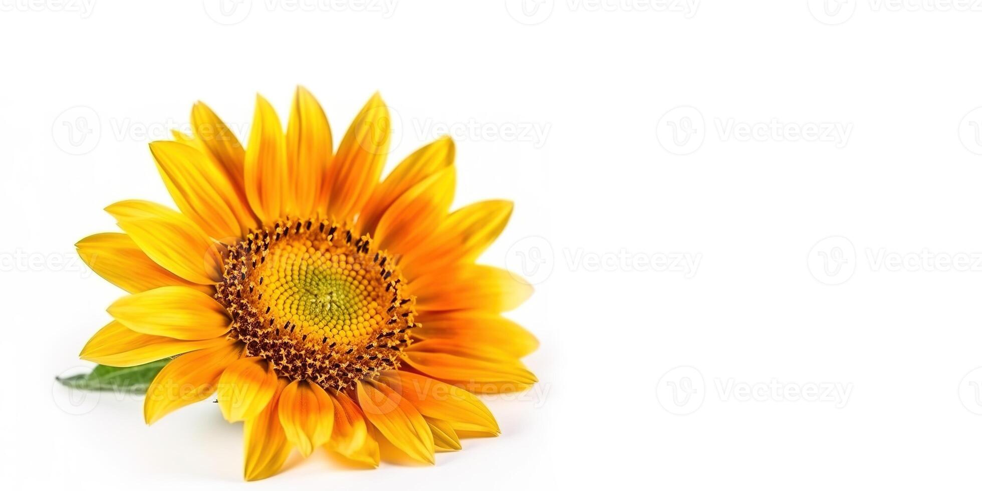 Sonnenblume auf Weiß Hintergrund und Raum zum Text Attrappe, Lehrmodell, Simulation Illustration mit generativ ai foto