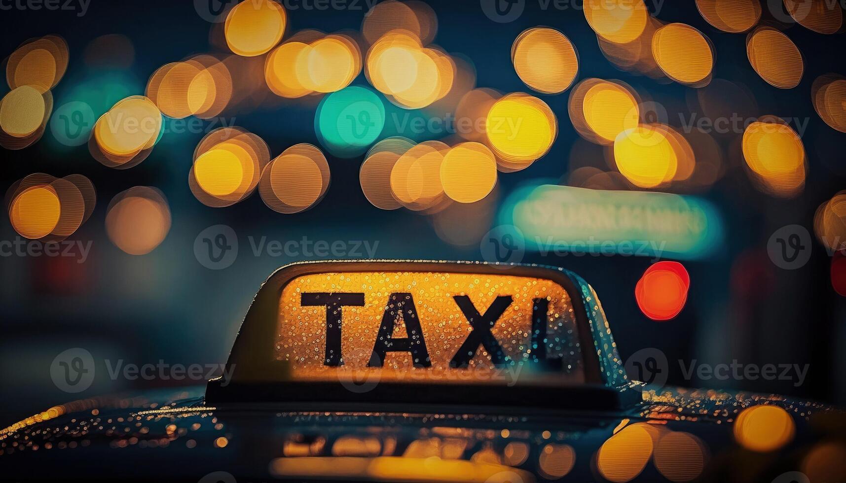 Taxi unterzeichnen. Nacht Stadt. generativ ai foto