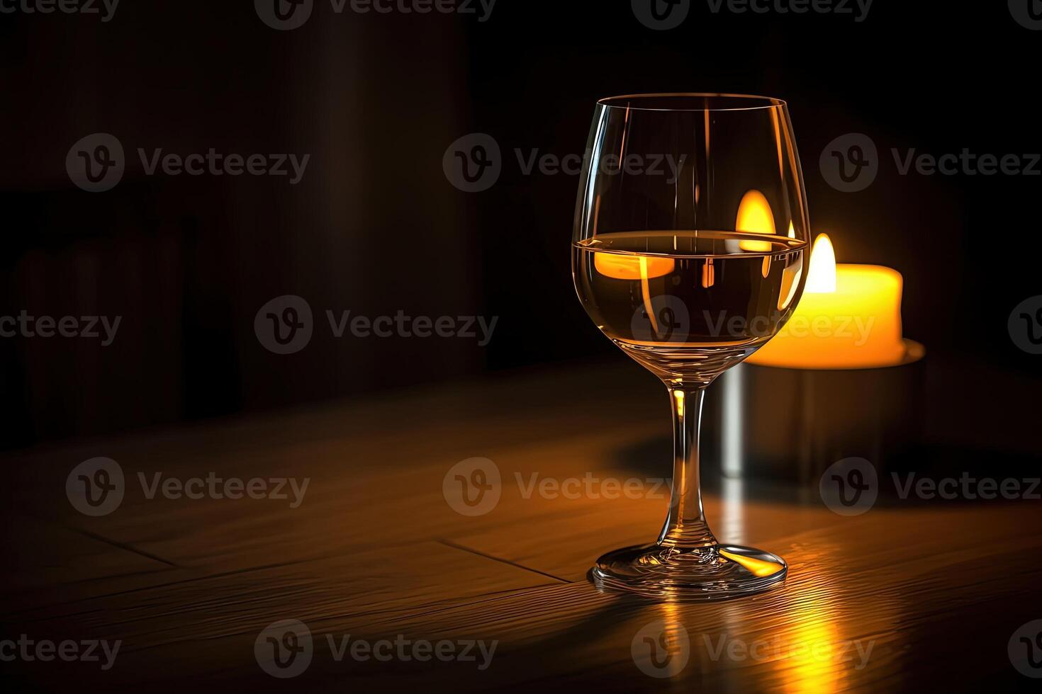 Glas von Wein und beleuchtet Kerze auf Luxus Essen Tisch, erstellt durch generativ ai Technologie. foto