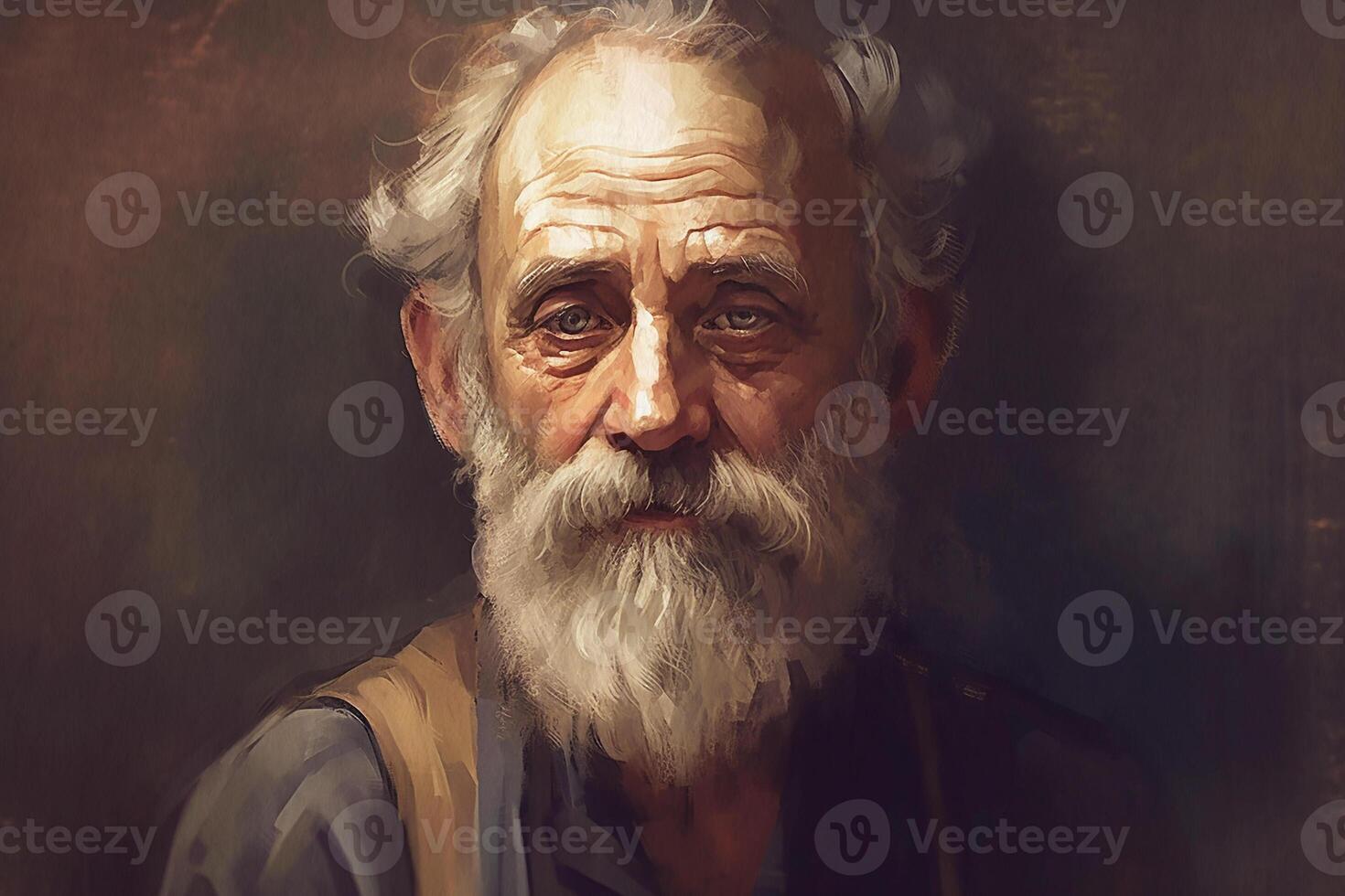 älter Mann mit grau Haar und Bart, Porträt gemalt im Aquarell auf texturiert Papier. Digital Aquarell malen. generativ ai foto