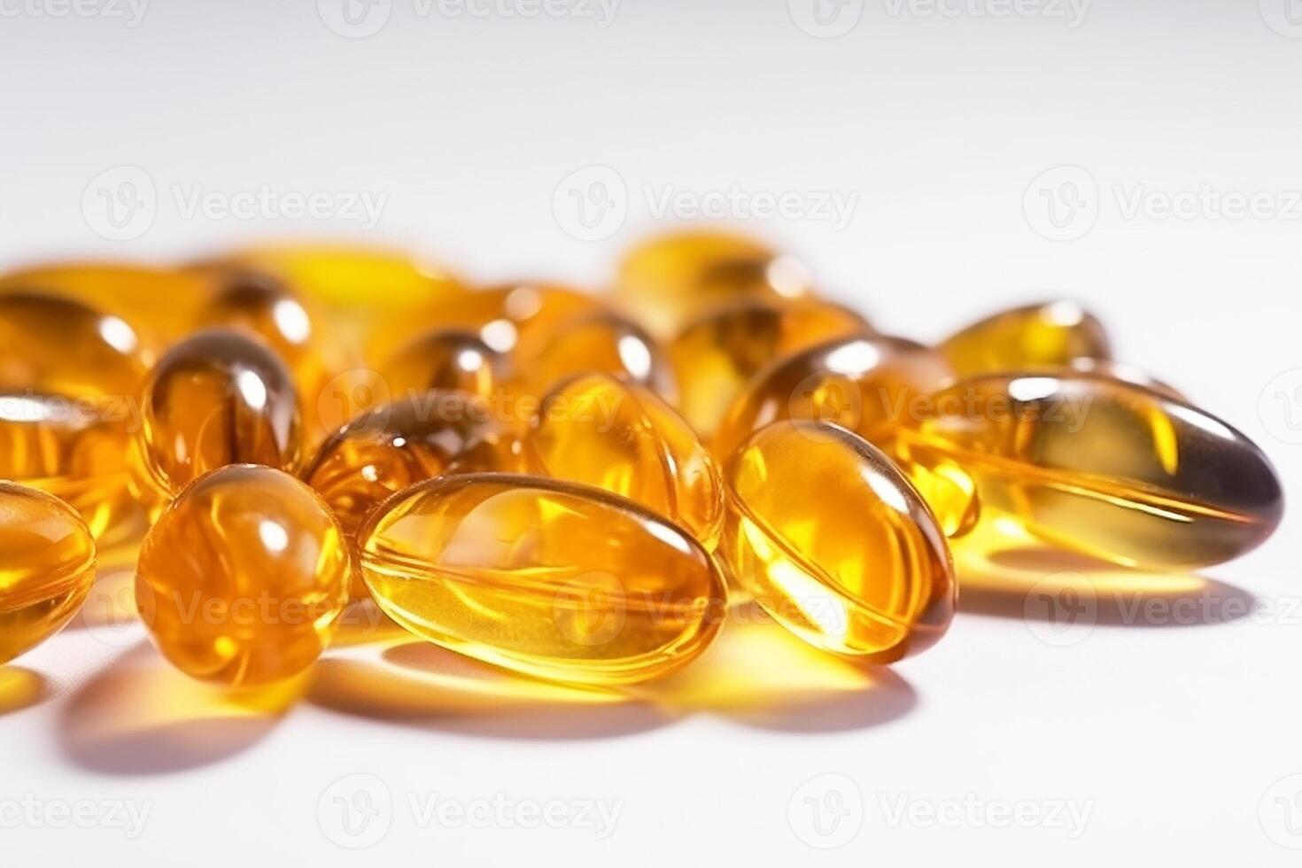 Gelb Gel Kapseln, Vitamin e, Vitamin D, Weiß Hintergrund. generativ ai foto