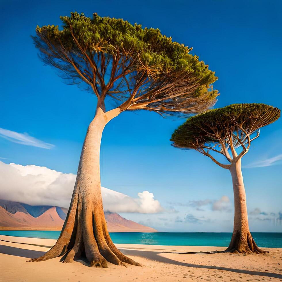 exotisch Baum auf sokotra Insel, ai generativ Vektor Bild foto