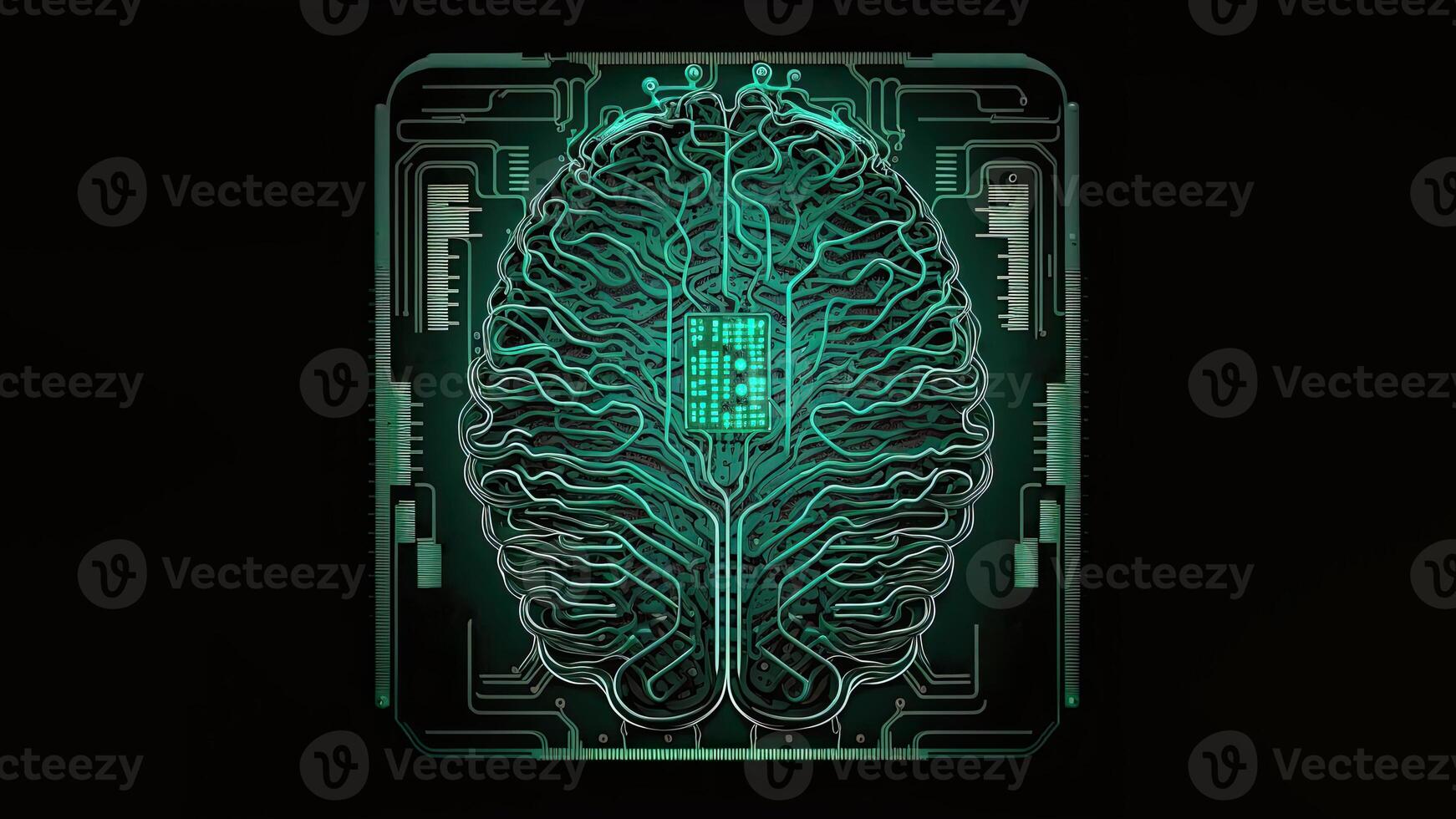 Quantum Computing mit Mensch Gehirn und Schaltkreise. generativ ai Technologie. foto