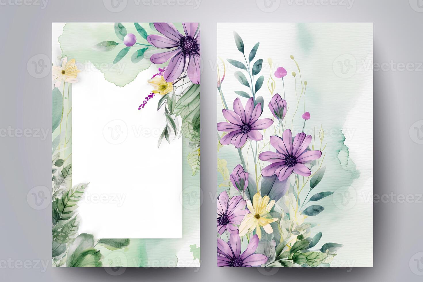 Aquarell botanisch Komposition Vertikale Hintergrund oder Karte Design mit Blumen, Blätter. generativ ai Illustration. foto