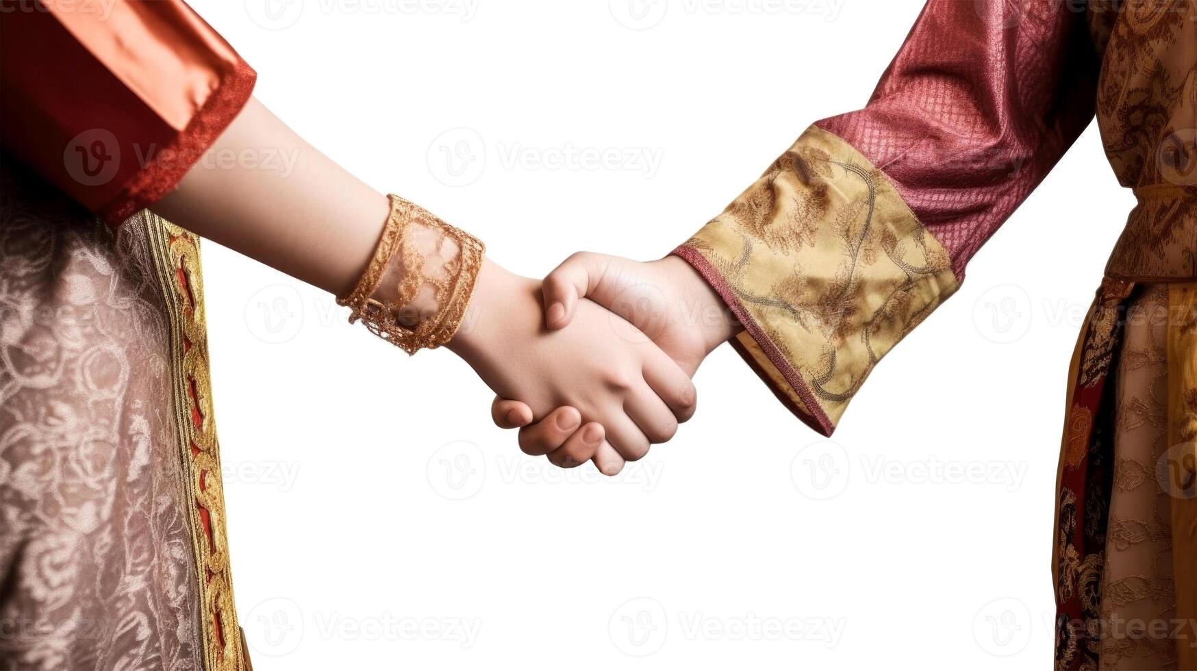 abgeschnitten Bild von freundlich oder beiläufig Handschlag zwischen islamisch Mädchen. generativ ai. foto