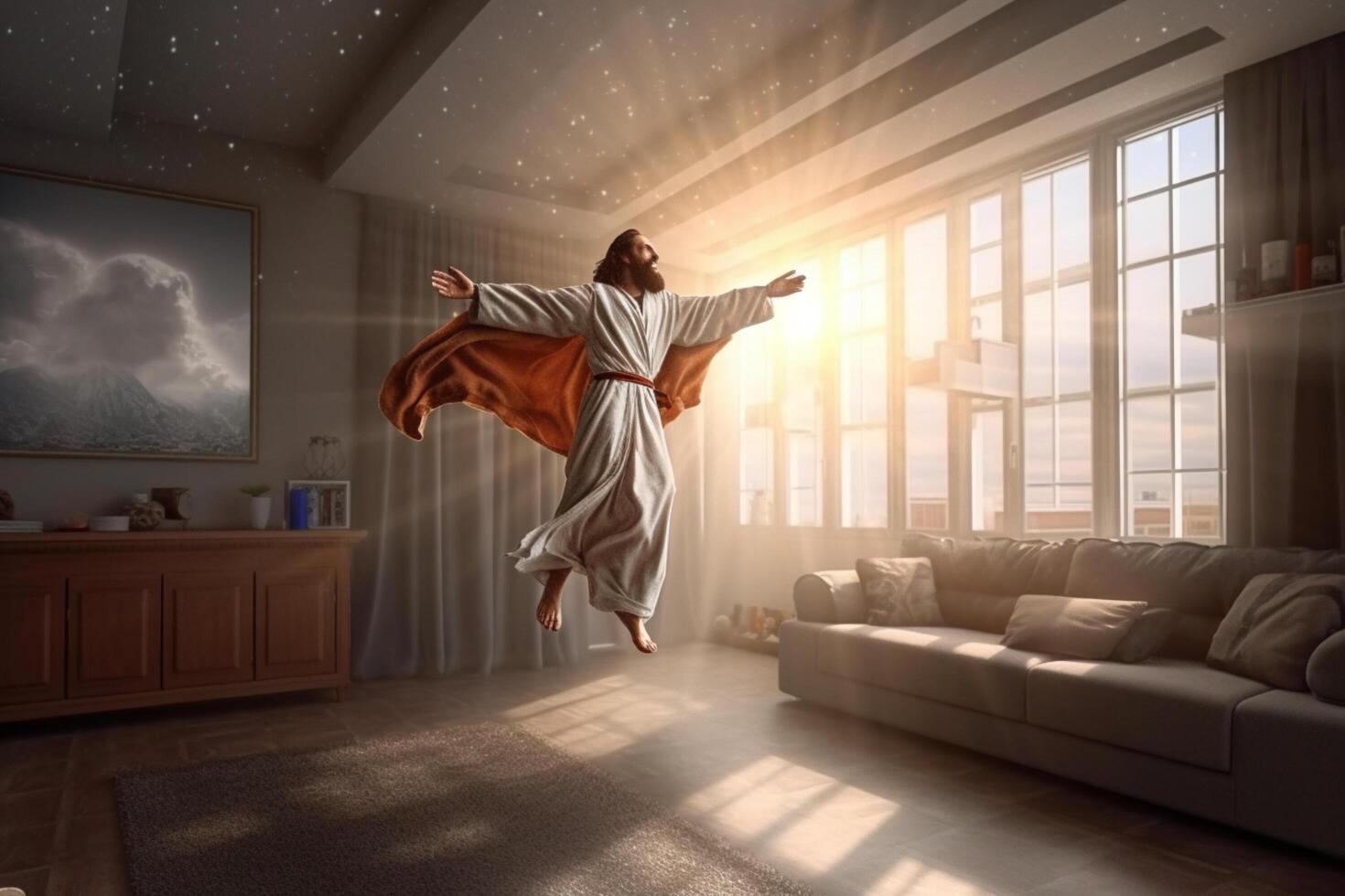 Aufstieg Tag von Jesus Christus oder Auferstehung Tag von Sohn von Gott. gut Freitag. Aufstieg Tag Konzept im Leben Zimmer durch ai generiert foto