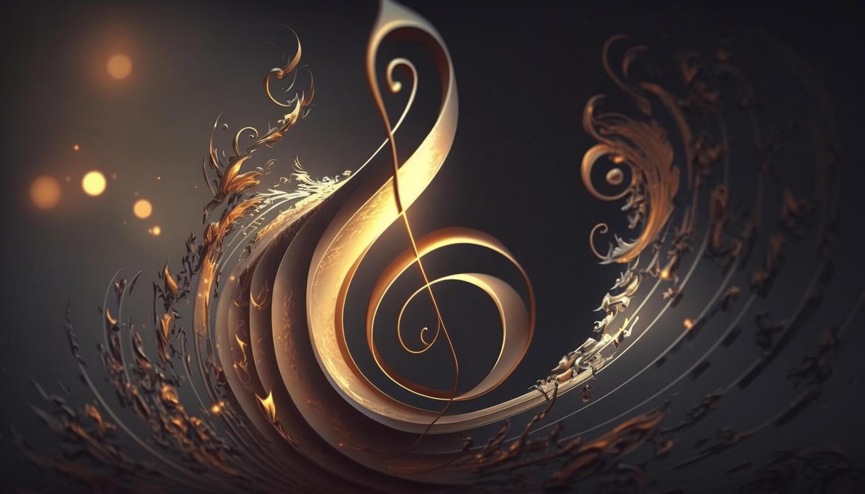 golden Melodie ein beschwingt abstrakt Musik- Schlüssel mit wirbelnd Klang Wellen ai generiert foto